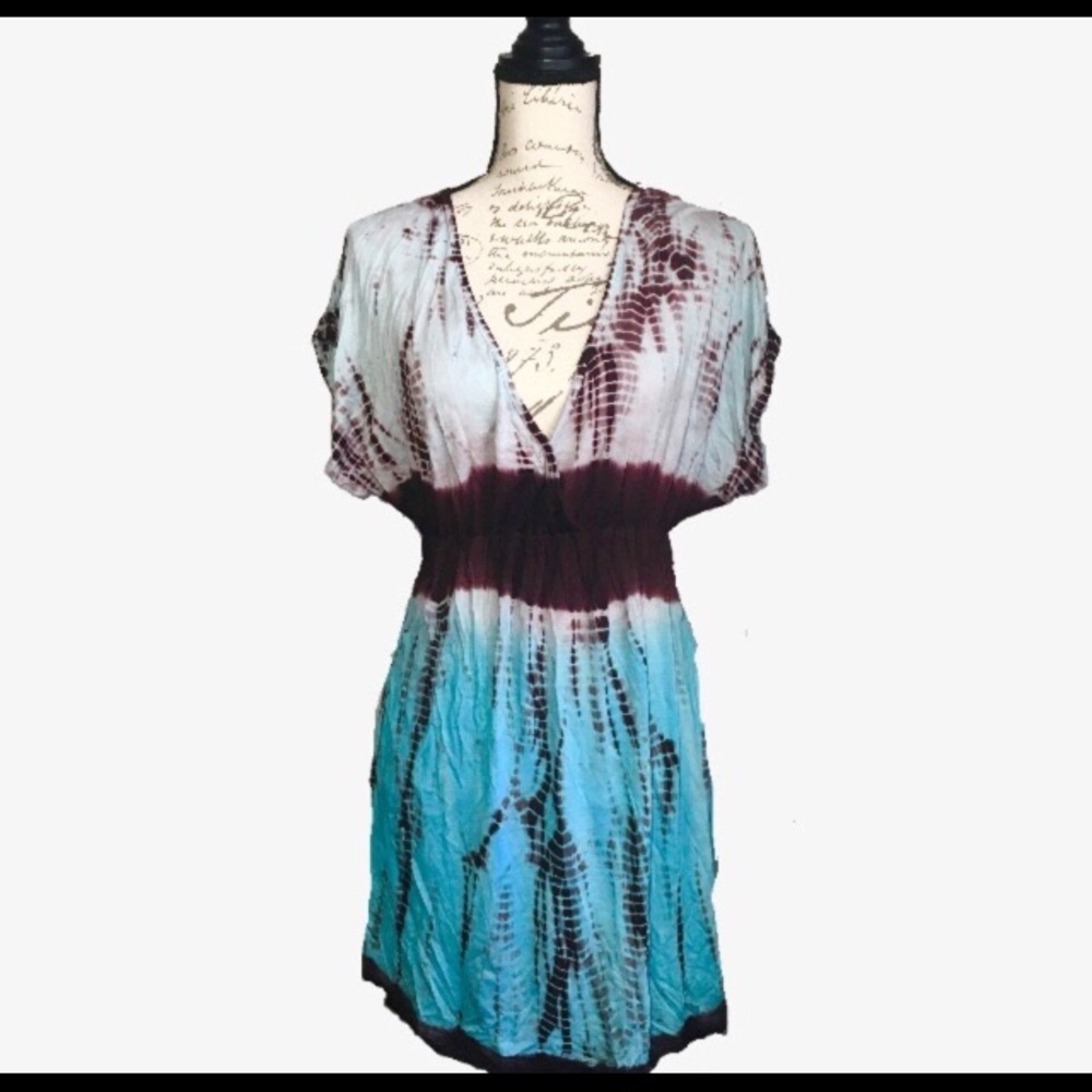 Blue and Black Tie Dye Medium Midi Dress